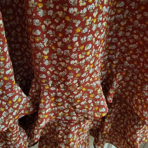 Dress Forum Ditsy Floral Ruffle Midi Dress - Size Medium - Rust/Terracotta - Picture 4 of 6